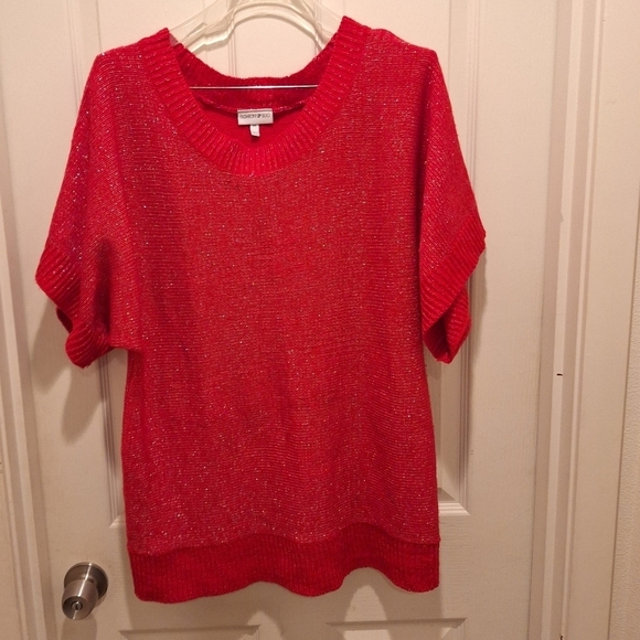 Fashion Bug Red Sparkle Short Sleeve Sweater - Picture 1 of 6